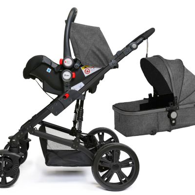 Teknum 3In1 Pram Stroller | Sleeping Bassinet | Extra Wide Seat | Wide Canopy | 360Â° Rotating Wheels | Fully Reclinable | Car Seat Compatible | Coffee Holder | Spill Proof Mat | Newborn Baby | 0 - 3 Years + Infant Car Seat Bundle - Space Grey